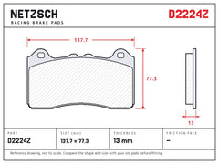NETZSCH D2224Z brake pad drawing, 13 mm thick