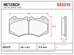 NETZSCH D2227Z brake pad drawing, 17.3 mm thick