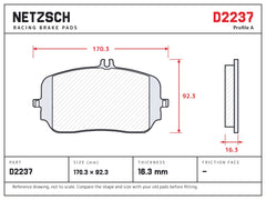 NETZSCH D2237 brake pad drawing, 16.3 mm thick