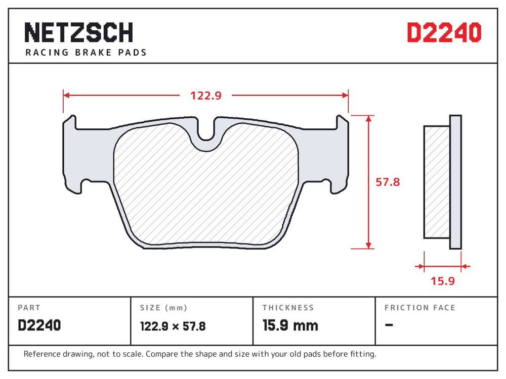 NETZSCH D2240 brake pad drawing, 15.9 mm thick
