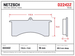 NETZSCH D2242Z brake pad drawing, 19 mm thick
