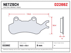 NETZSCH D2266Z brake pad drawing, 9 mm thick