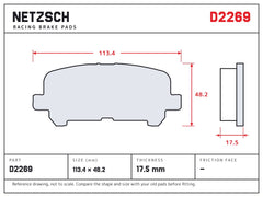 NETZSCH D2269 brake pad drawing, 17.5 mm thick