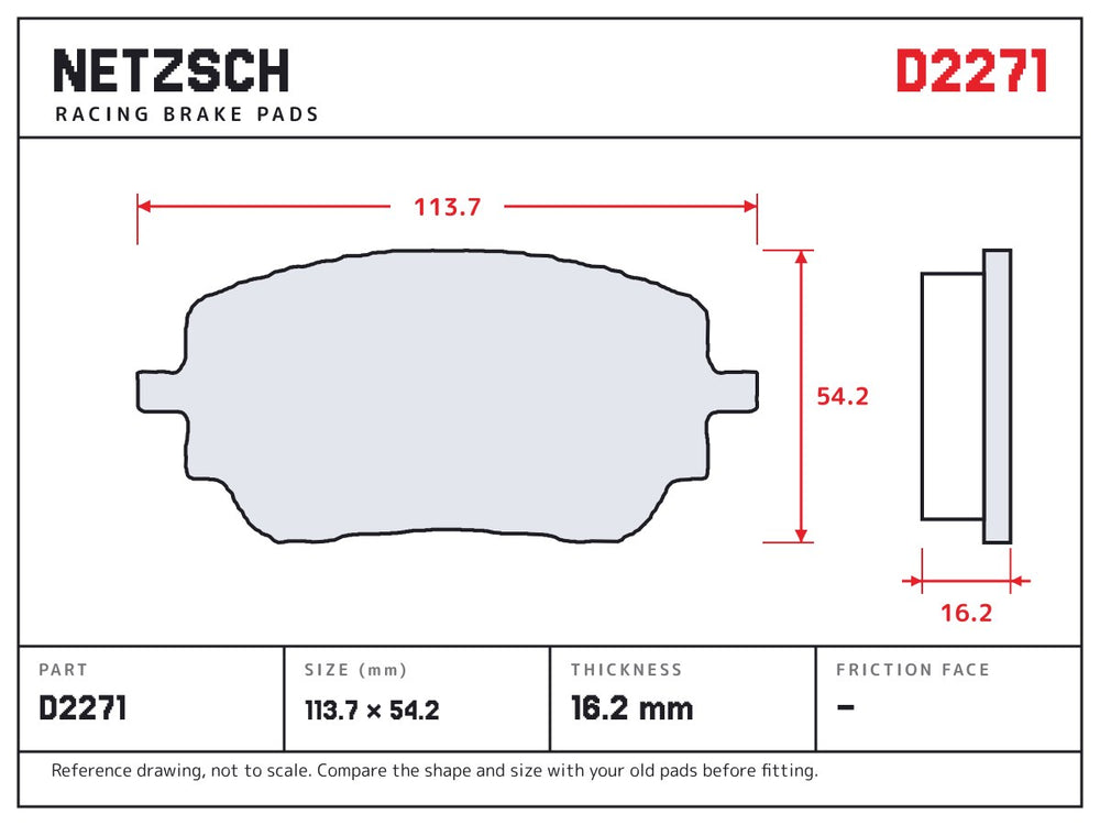 NETZSCH D2271 brake pad drawing, 16.2 mm thick