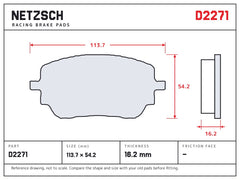 NETZSCH D2271 brake pad drawing, 16.2 mm thick
