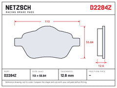 NETZSCH D2284Z brake pad drawing, 12.6 mm thick