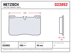 NETZSCH D2285Z brake pad drawing, 19 mm thick