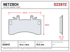 NETZSCH D2297Z brake pad drawing, 13.2 mm thick