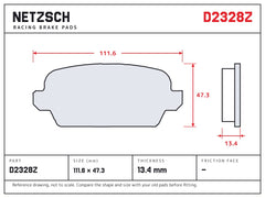 NETZSCH D2328Z brake pad drawing, 13.4 mm thick