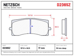 NETZSCH D2365Z brake pad drawing, 17 mm thick