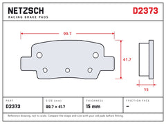 NETZSCH D2373 brake pad drawing, 15 mm thick