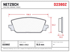 NETZSCH D2380Z brake pad drawing, 13.3 mm thick