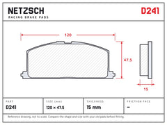NETZSCH D241 brake pad drawing, 15 mm thick