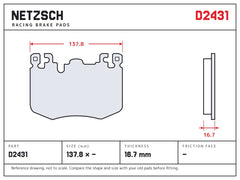 NETZSCH D2431 brake pad drawing, 16.7 mm thick