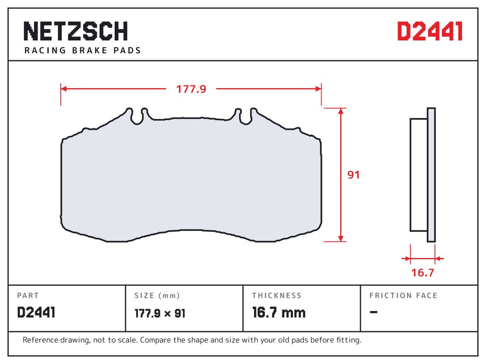 NETZSCH D2441 brake pad drawing, 16.7 mm thick
