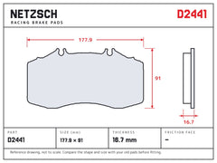 NETZSCH D2441 brake pad drawing, 16.7 mm thick