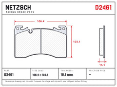 NETZSCH D2461 brake pad drawing, 16.1 mm thick
