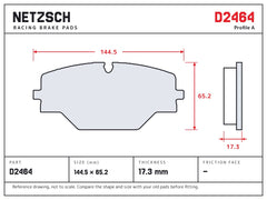 NETZSCH D2464 brake pad drawing, 17.3 mm thick
