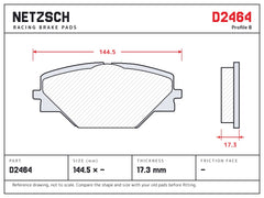 NETZSCH D2464 brake pad drawing, 17.3 mm thick
