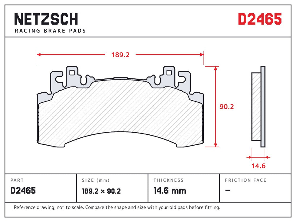 NETZSCH D2465 brake pad drawing, 14.6 mm thick
