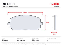 NETZSCH D2466 brake pad drawing, 18.3 mm thick