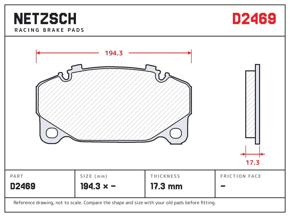 NETZSCH D2469 brake pad drawing, 17.3 mm thick