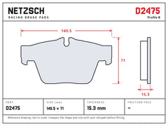 NETZSCH D2475 brake pad drawing, 15.3 mm thick