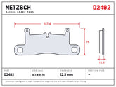 NETZSCH D2492 brake pad drawing, 12.5 mm thick
