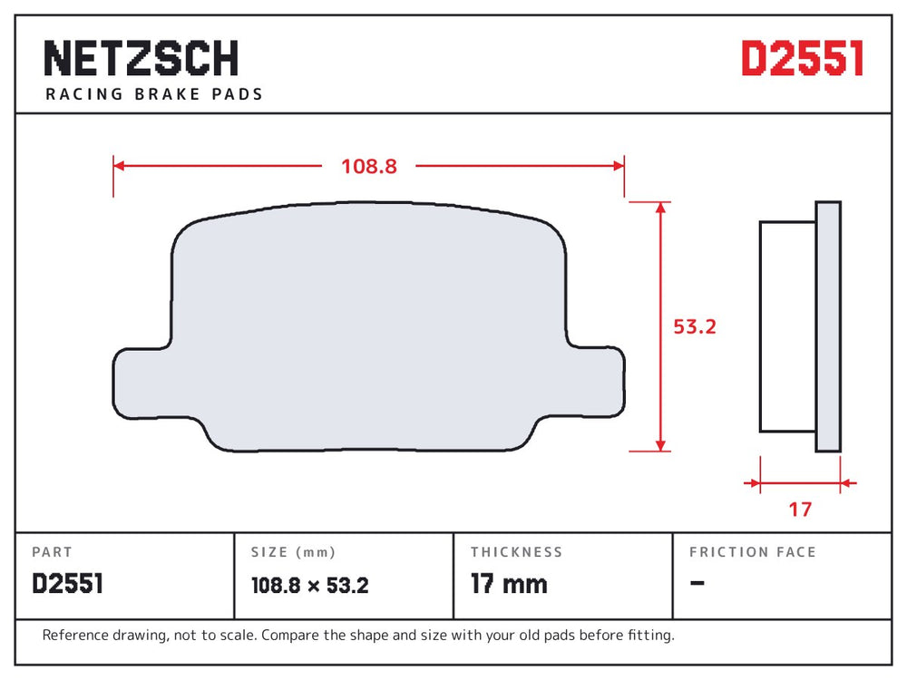 NETZSCH D2551 brake pad drawing, 17 mm thick