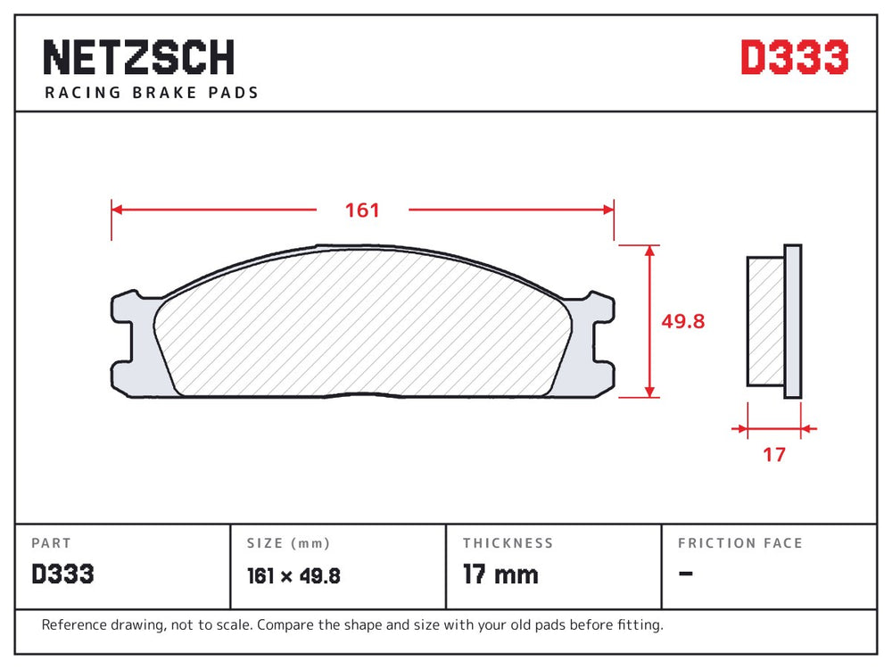 NETZSCH D333 brake pad drawing, 17 mm thick