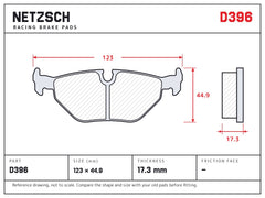 NETZSCH D396 brake pad drawing, 17.3 mm thick