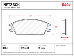 NETZSCH D404 brake pad drawing, 15 mm thick