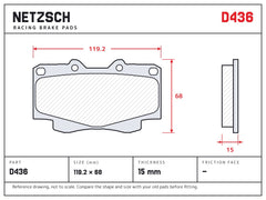 NETZSCH D436 brake pad drawing, 15 mm thick