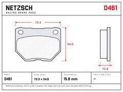 NETZSCH D461 brake pad drawing, 15.8 mm thick