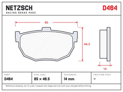 NETZSCH D464 brake pad drawing, 14 mm thick