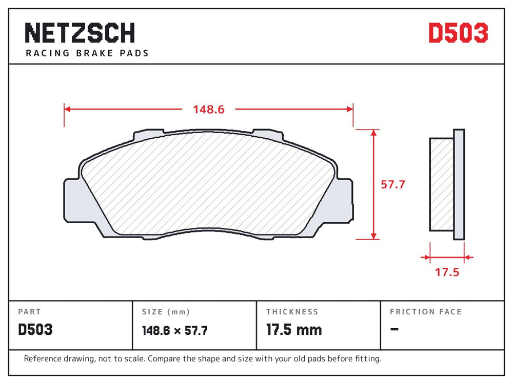 NETZSCH D503 brake pad drawing, 17.5 mm thick