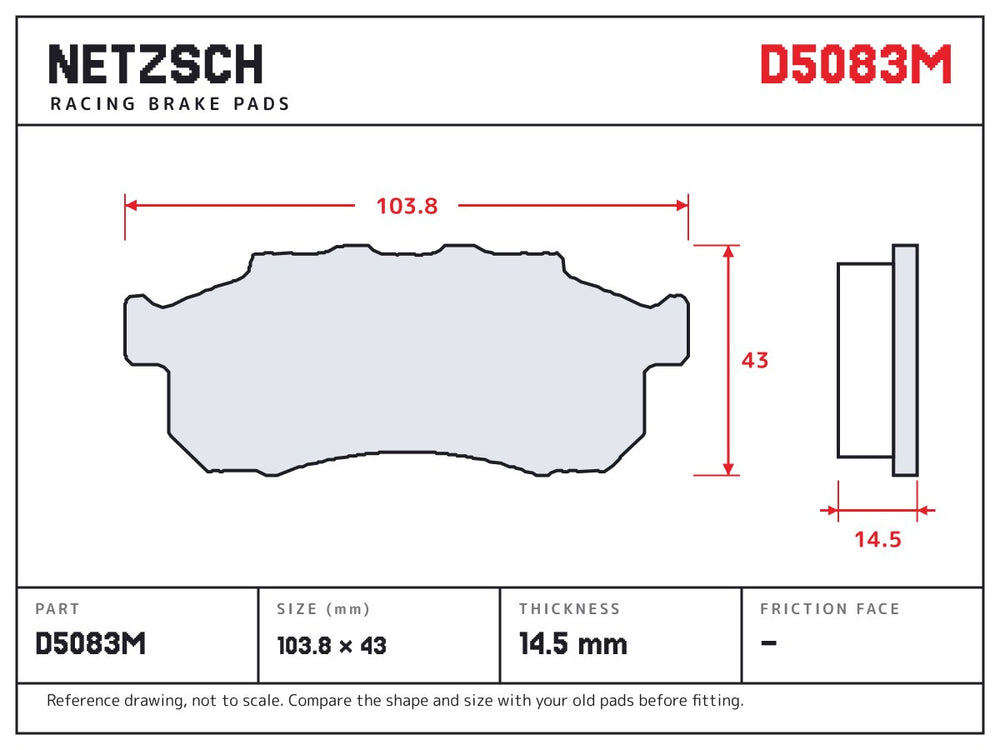 NETZSCH D5083M brake pad drawing, 14.5 mm thick
