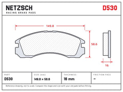 NETZSCH D530 brake pad drawing, 16 mm thick