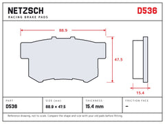 NETZSCH D536 brake pad drawing, 15.4 mm thick