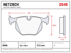 NETZSCH D548 brake pad drawing, 17.3 mm thick