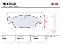 NETZSCH D558 brake pad drawing, 17.8 mm thick