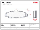 NETZSCH D572 brake pad drawing, 15.5 mm thick