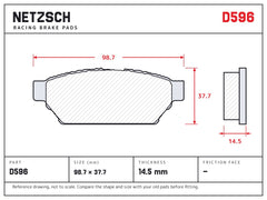 NETZSCH D596 brake pad drawing, 14.5 mm thick