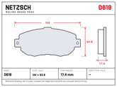 NETZSCH D619 brake pad drawing, 17.4 mm thick
