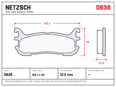NETZSCH D636 brake pad drawing, 12.5 mm thick
