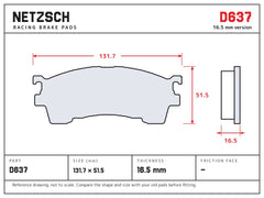 NETZSCH D637 brake pad drawing, 16.5 mm thick
