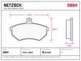 NETZSCH D684 brake pad drawing, 19.4 mm thick
