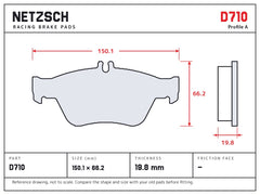 NETZSCH D710 brake pad drawing, 19.8 mm thick
