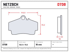 NETZSCH D738 brake pad drawing, 16 mm thick