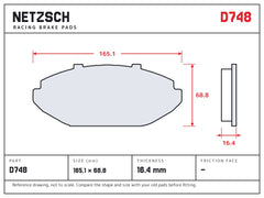 NETZSCH D748 brake pad drawing, 16.4 mm thick